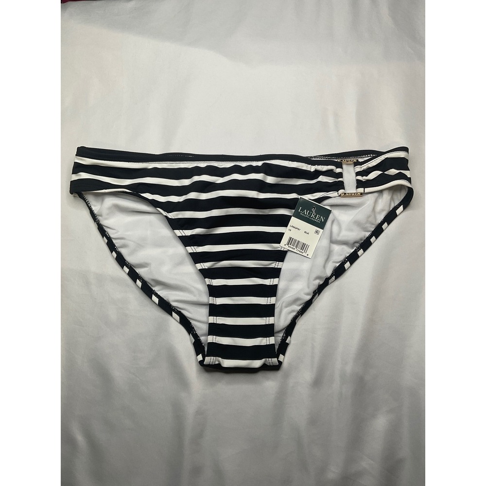 Lauren Ralph Lauren Striped Swimsuit Bottoms Women's Size 10‎ Bikini Black White